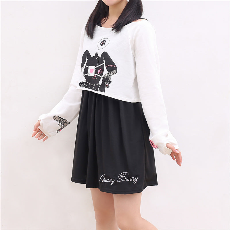 Japanese Style Black Rabbit Clothing Set