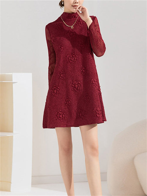 Dresses for Women Autumn Winter New Long Sleeve Half Turtleneck Embroidery Loose Large Size Fashion Elegant Casua Dress