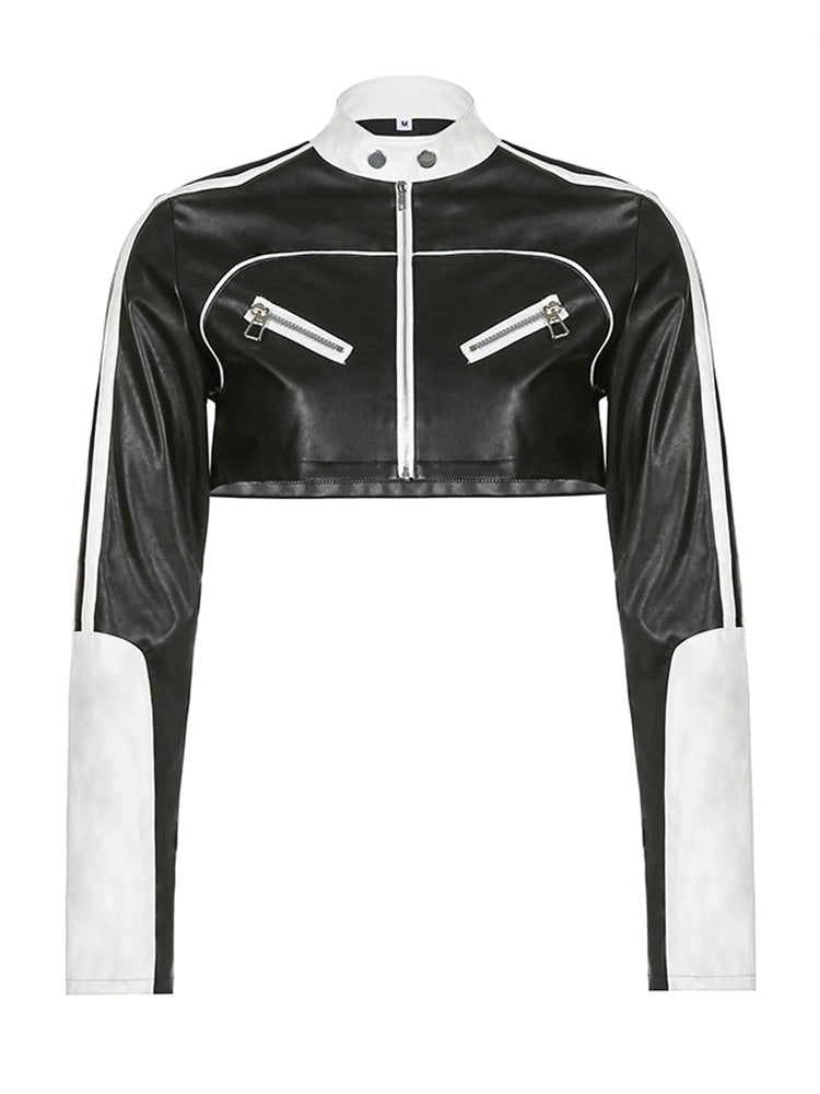 Short Patchwork Leather Jacket