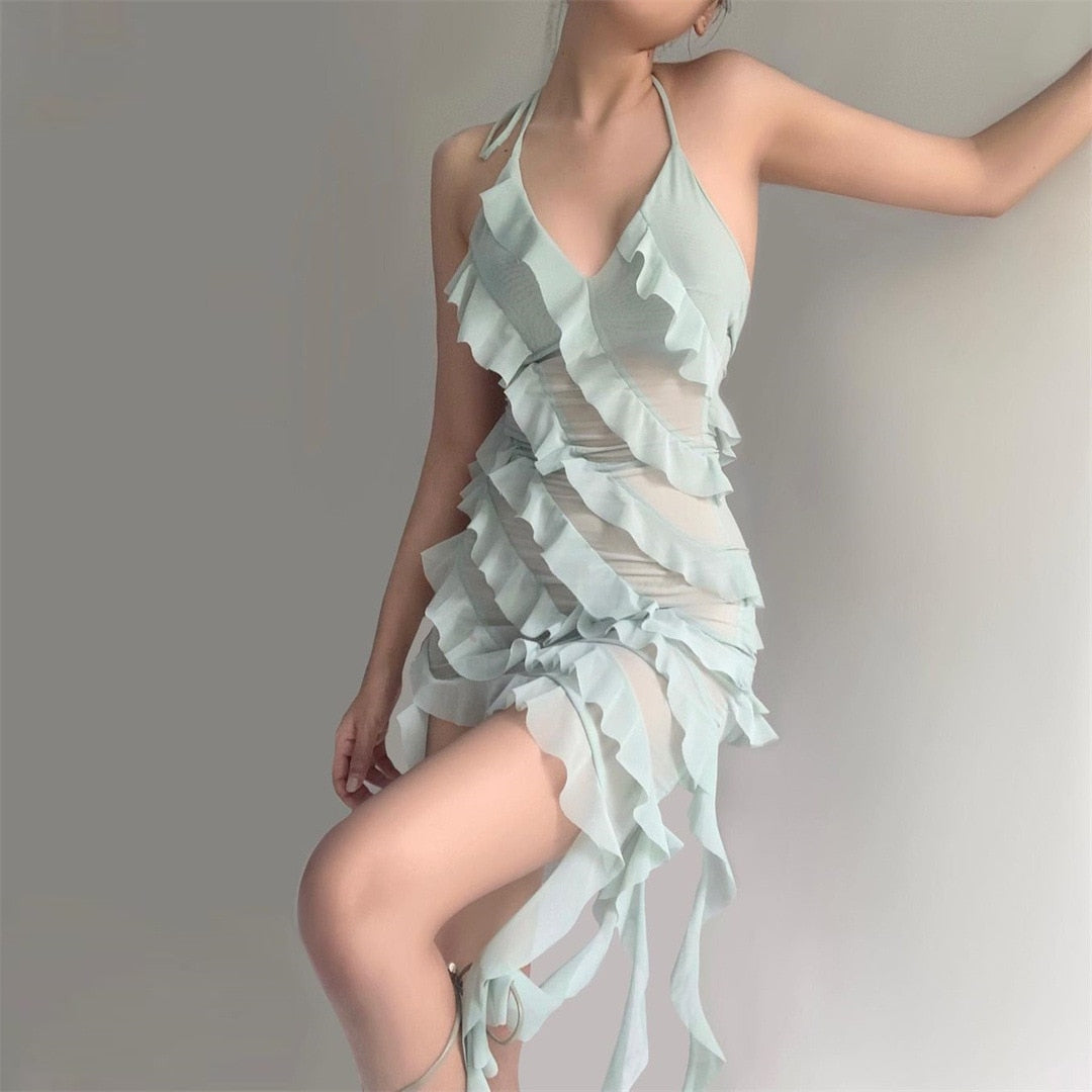 Elegant Fashion Mesh Tassel Slim Party Dress