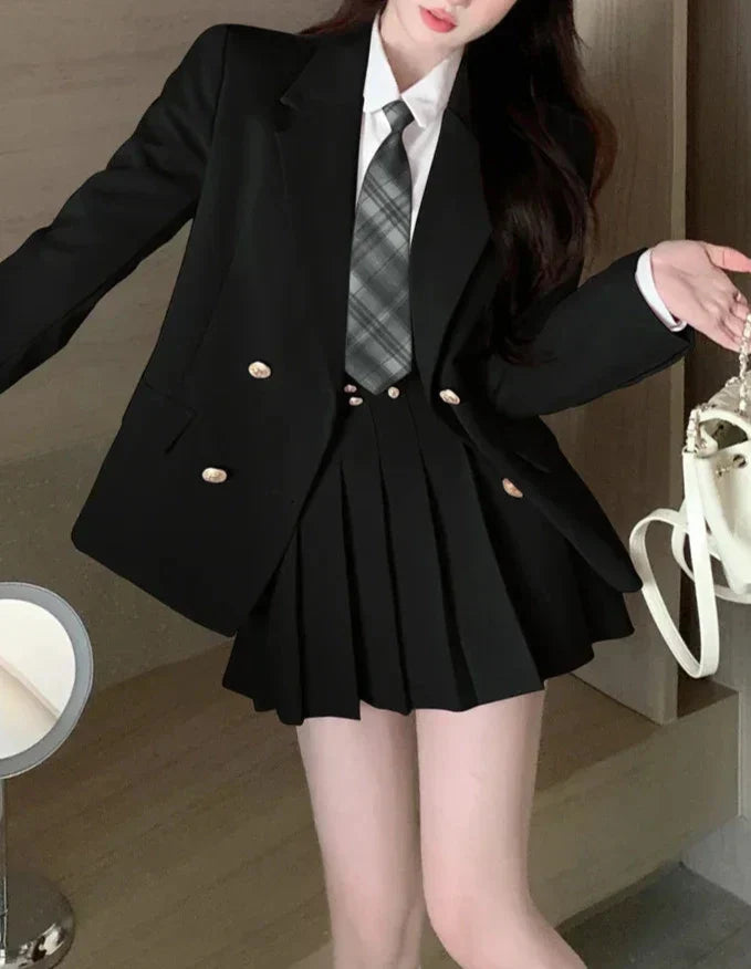 Kawaii School Uniform Outfit Set- Blazer, Shirt & Mini Skirt