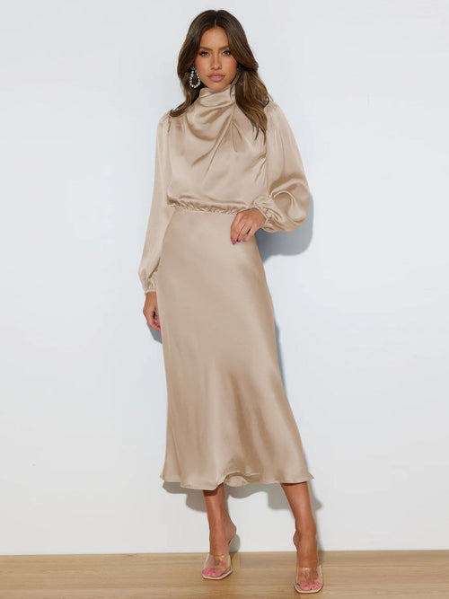 Dresses for Women's 2023 New Autumn Satin Long Sleeves Elegant Party Dresses Korean Fashion LOOSE Long Dresses Women's Clothing