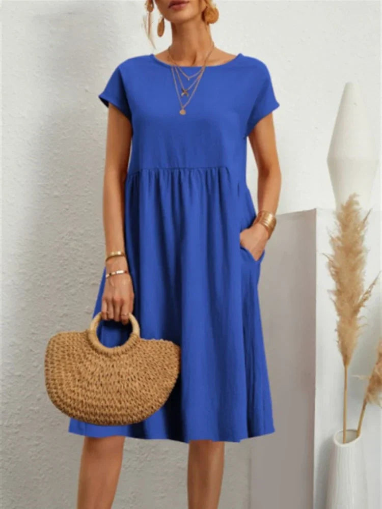 Elegant bodycon sexy cotton Women's dress for women  summer A-line short sleeve boho midi dresses woman robe femme ladies