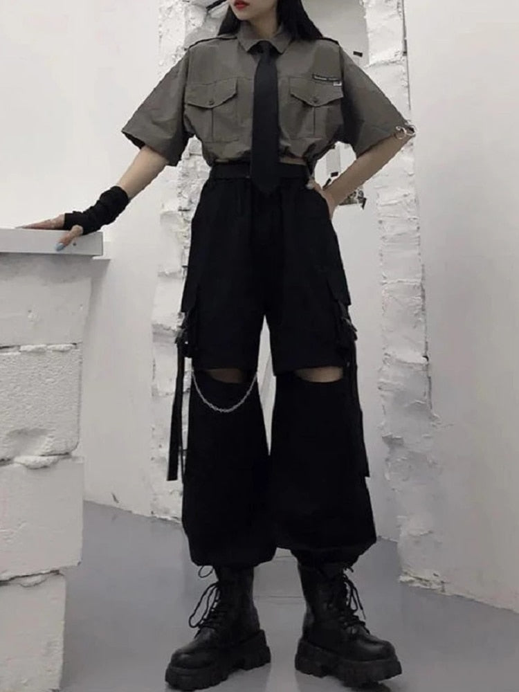 Korean Techwear Cargo Pants with Chain