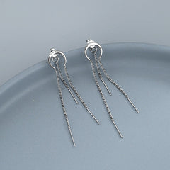 Silver Moon Crescent Chain Earrings