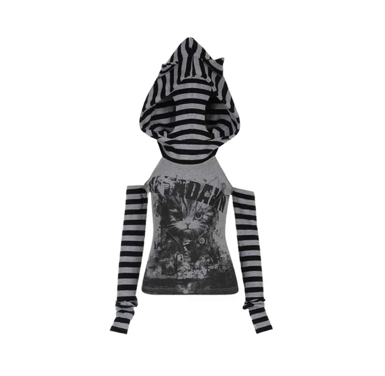 Gothic Striped Cat Hoodie
