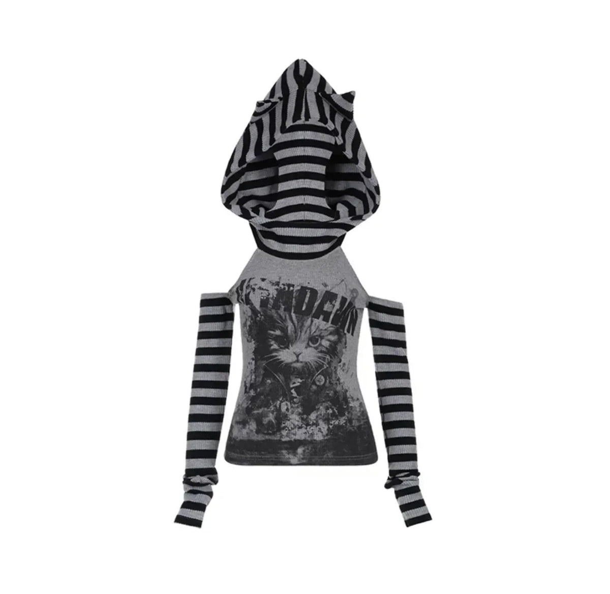 Gothic Striped Cat Hoodie