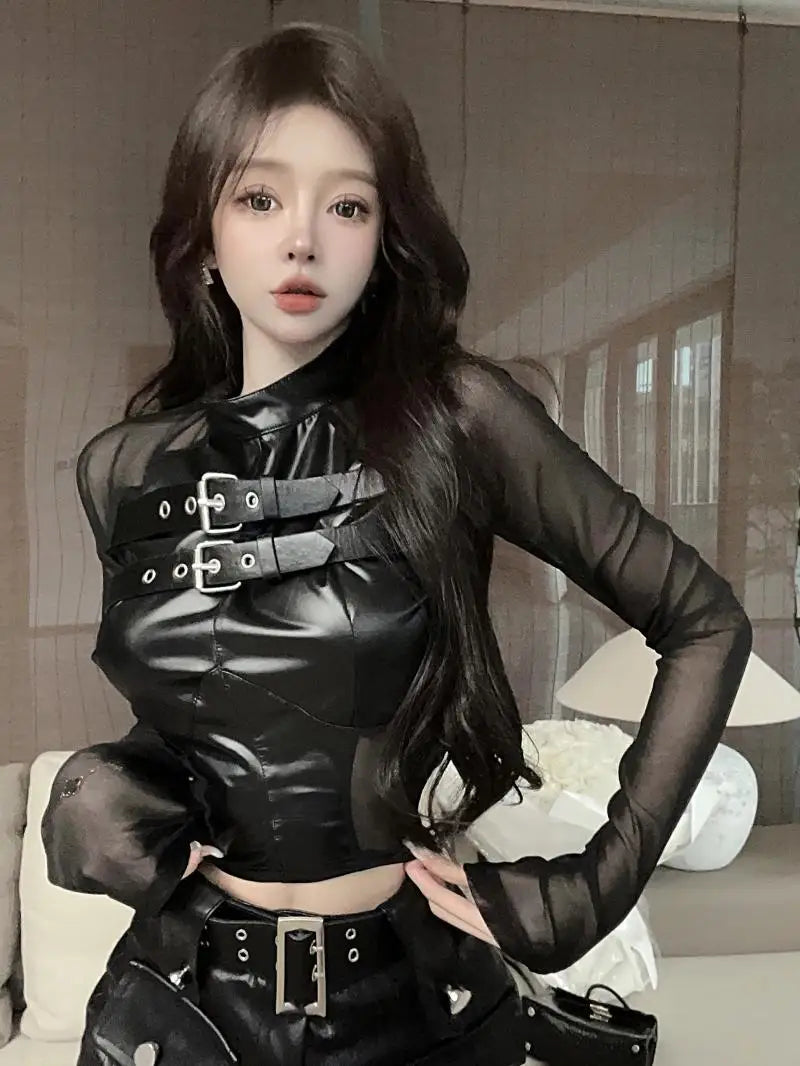 Gothic Leather 2 Piece Set - Top & Skirt
