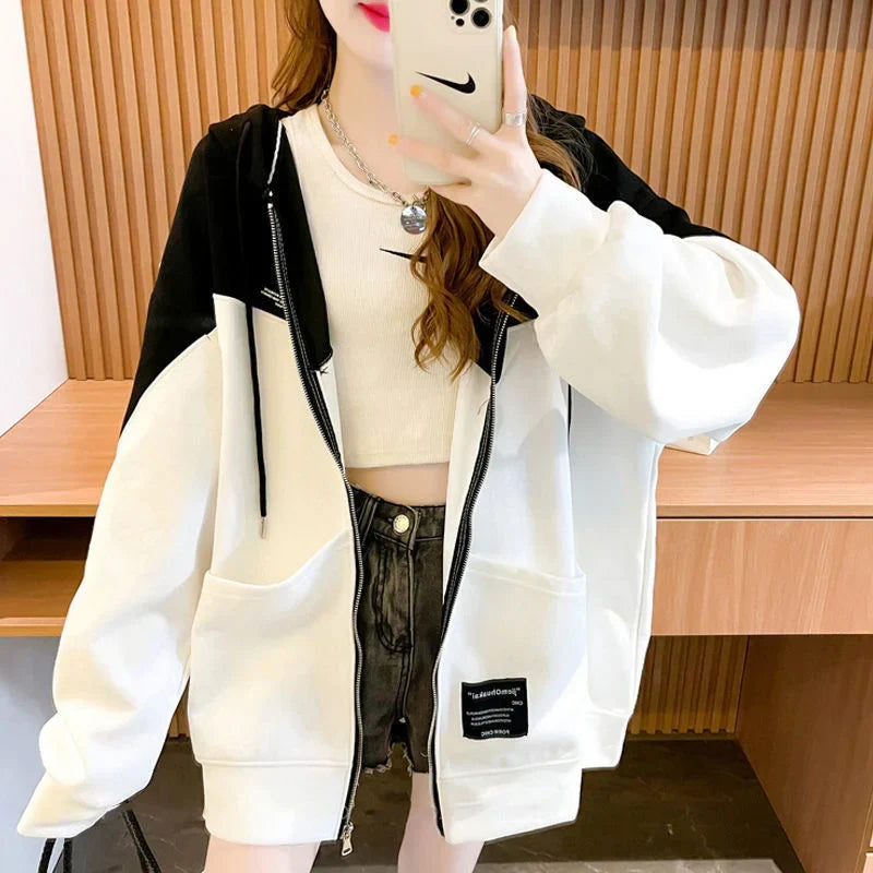 Korean Contrast Color Oversized Hoodie