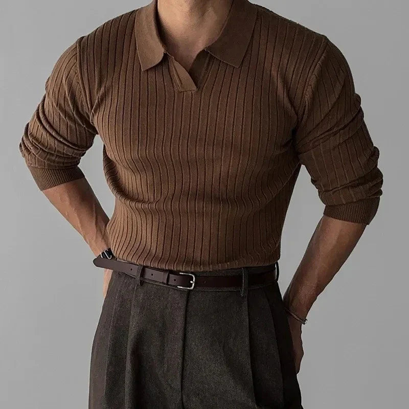 Rowan - Men's Ribbed Knitted Polo Top