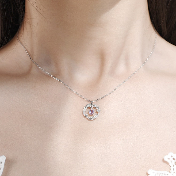 Silver Moonstone Feather Necklace