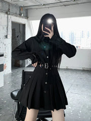 Korean Gothic Pleated Shirt Dress