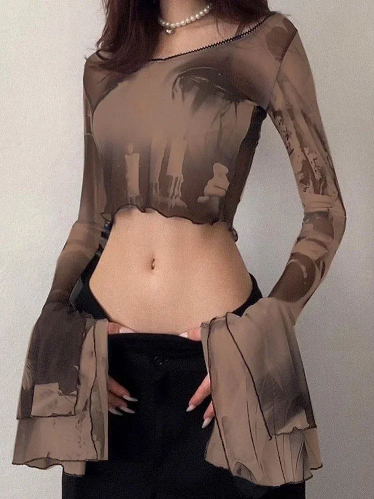Y2K Flare Sleeve Crop Top