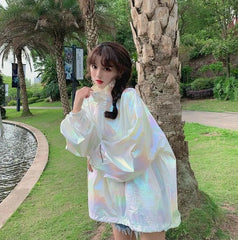 Holographic Oversized Sunblock Zipper Coat