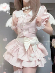 Kawaii Pastel Outfit Set - Crop Top & Mini Skirt