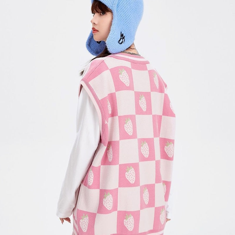 Strawberry V-Neck Kawaii Sweater
