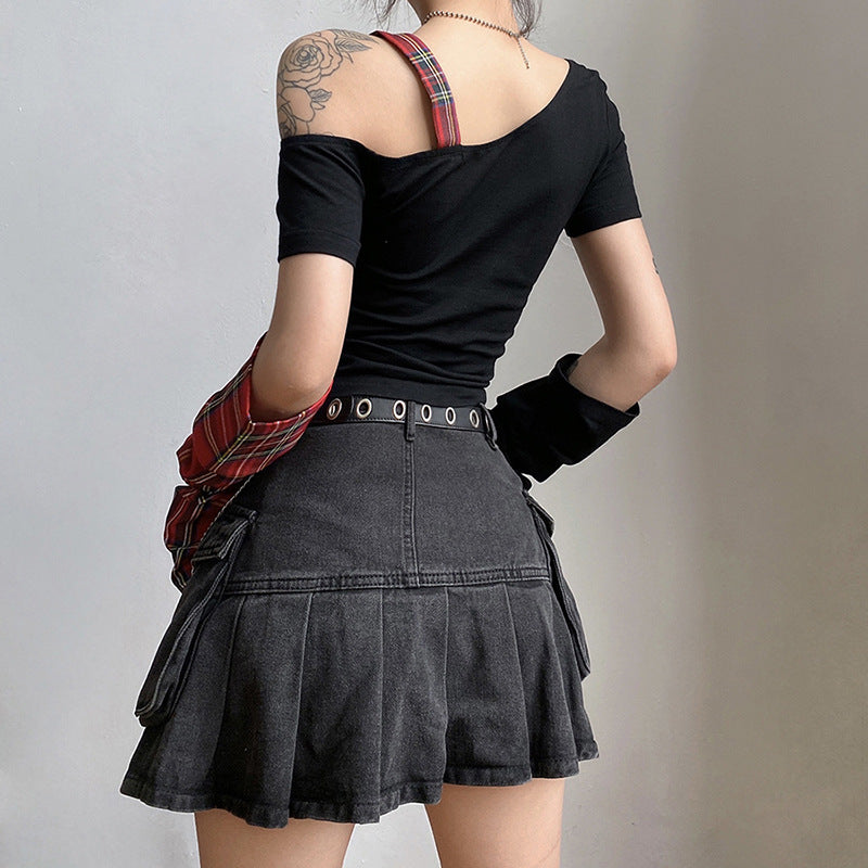 Star Patchwork Grunge Crop Top