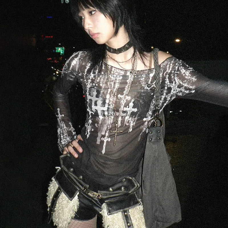 Y2K Gothic Mesh Top