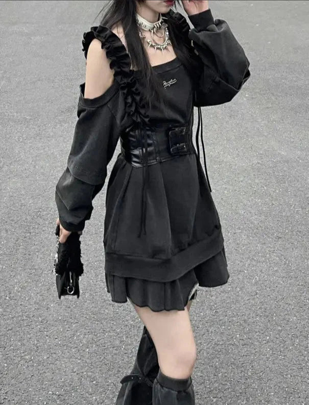Harajuku Punk Outfit Set - Dress & Leg Warmers