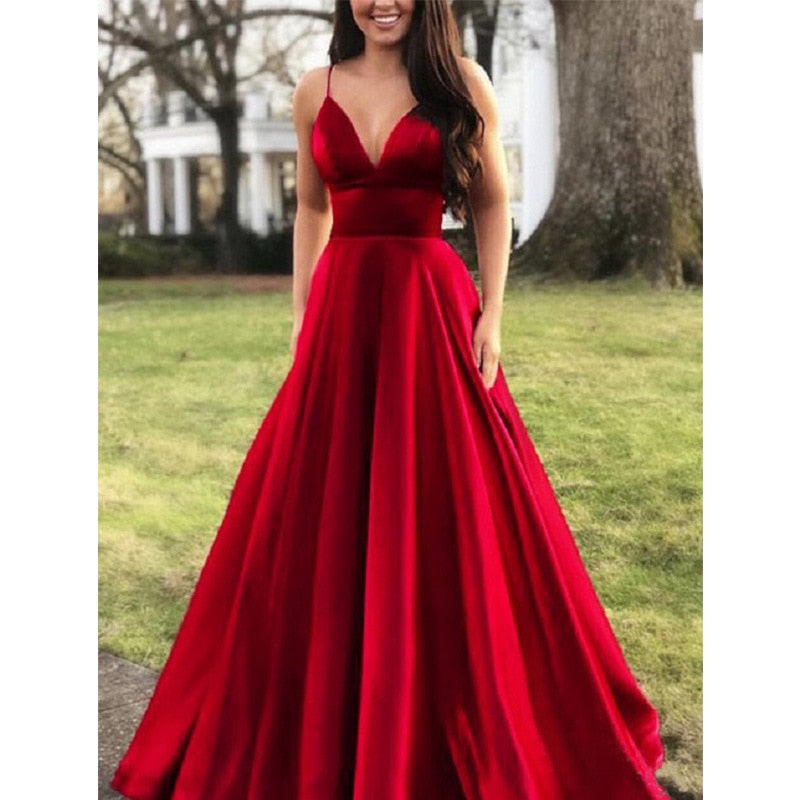 Dresses for Women Elegant Sexy Wedding Party Prom V-neck Sleeveless Sling Backless Satin Maxi Red Plus Size Clothes