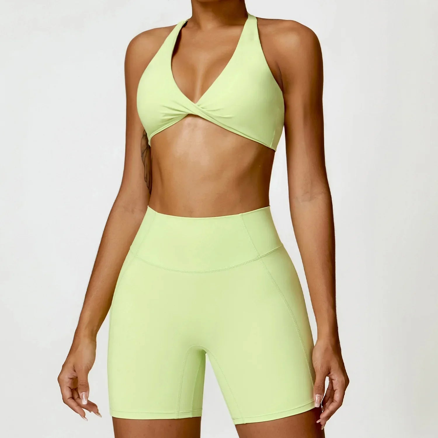 Seamless Halter Neck Bra & High Waist Shorts Activewear Set