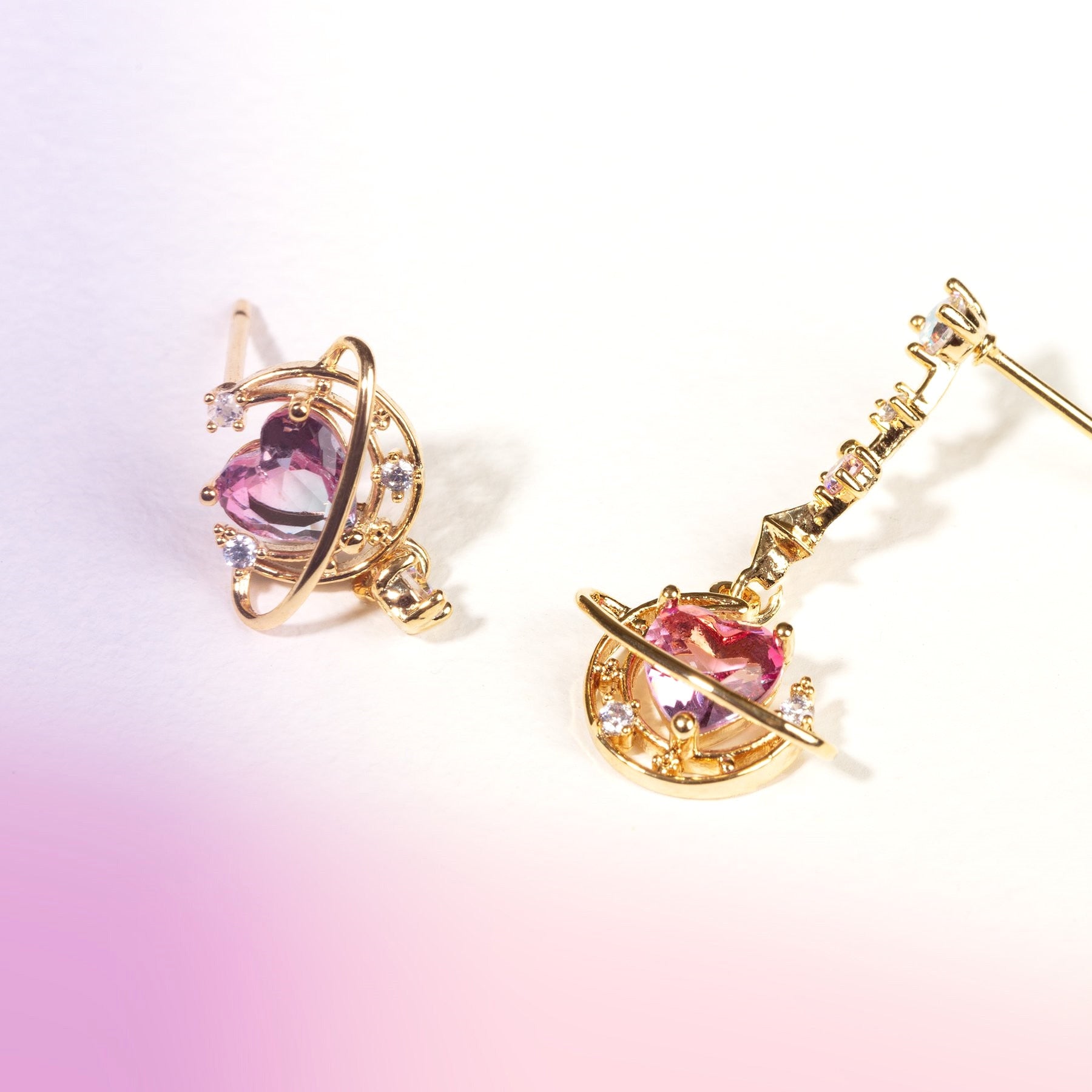 Asymmetric Moon Heart Earrings