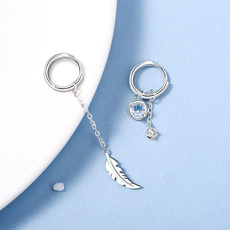 Asymmetric Moonstone Feather Earrings