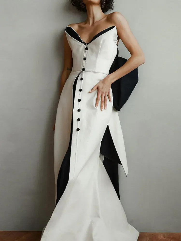 Elegant Off Shoulder Patchwork Floor Length Dress