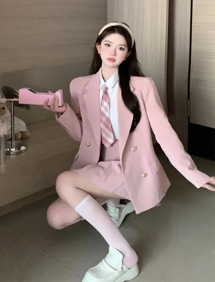 Kawaii School Uniform Outfit Set- Blazer, Shirt & Mini Skirt