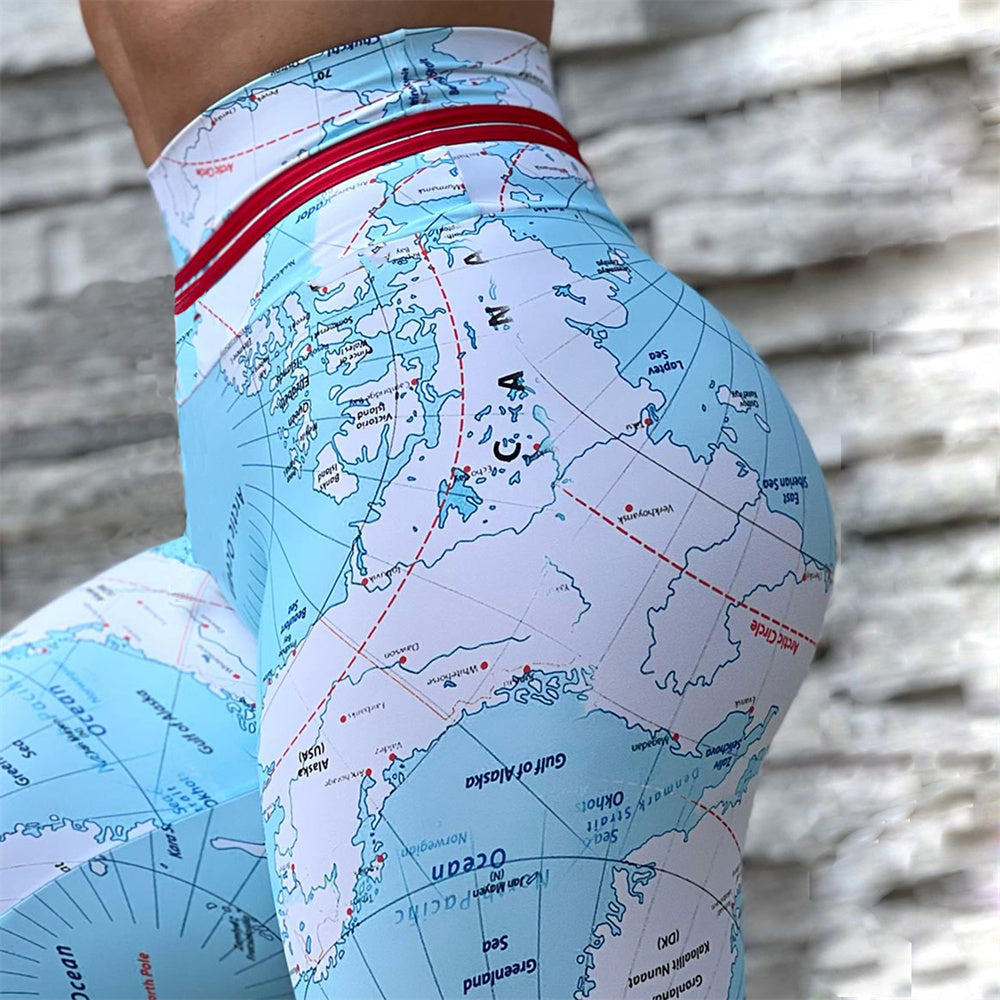 3D Map Print High Waist Women's Yoga & Fitness Leggings