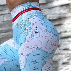 3D Map Print High Waist Women's Yoga & Fitness Leggings