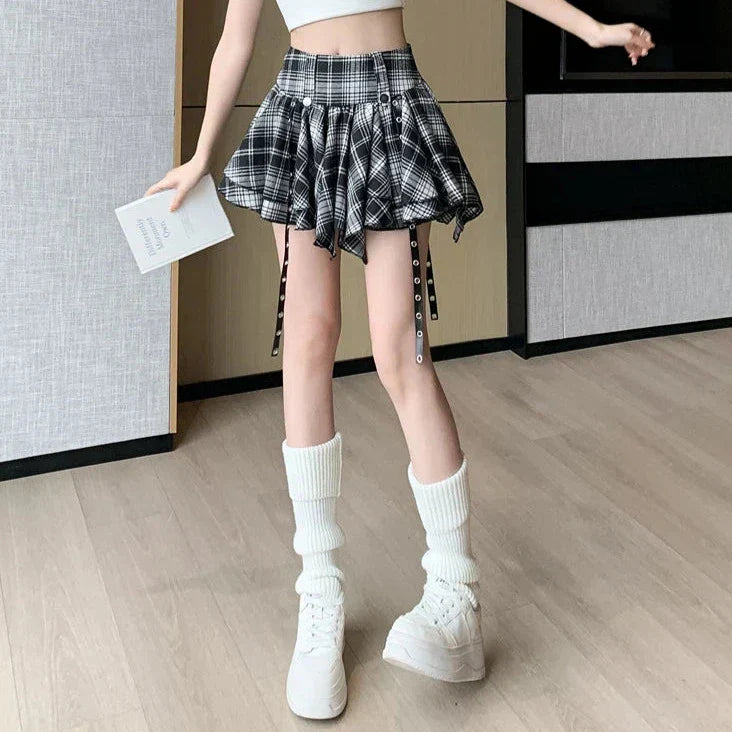 Vintage Plaid Pleated Mini Skirts