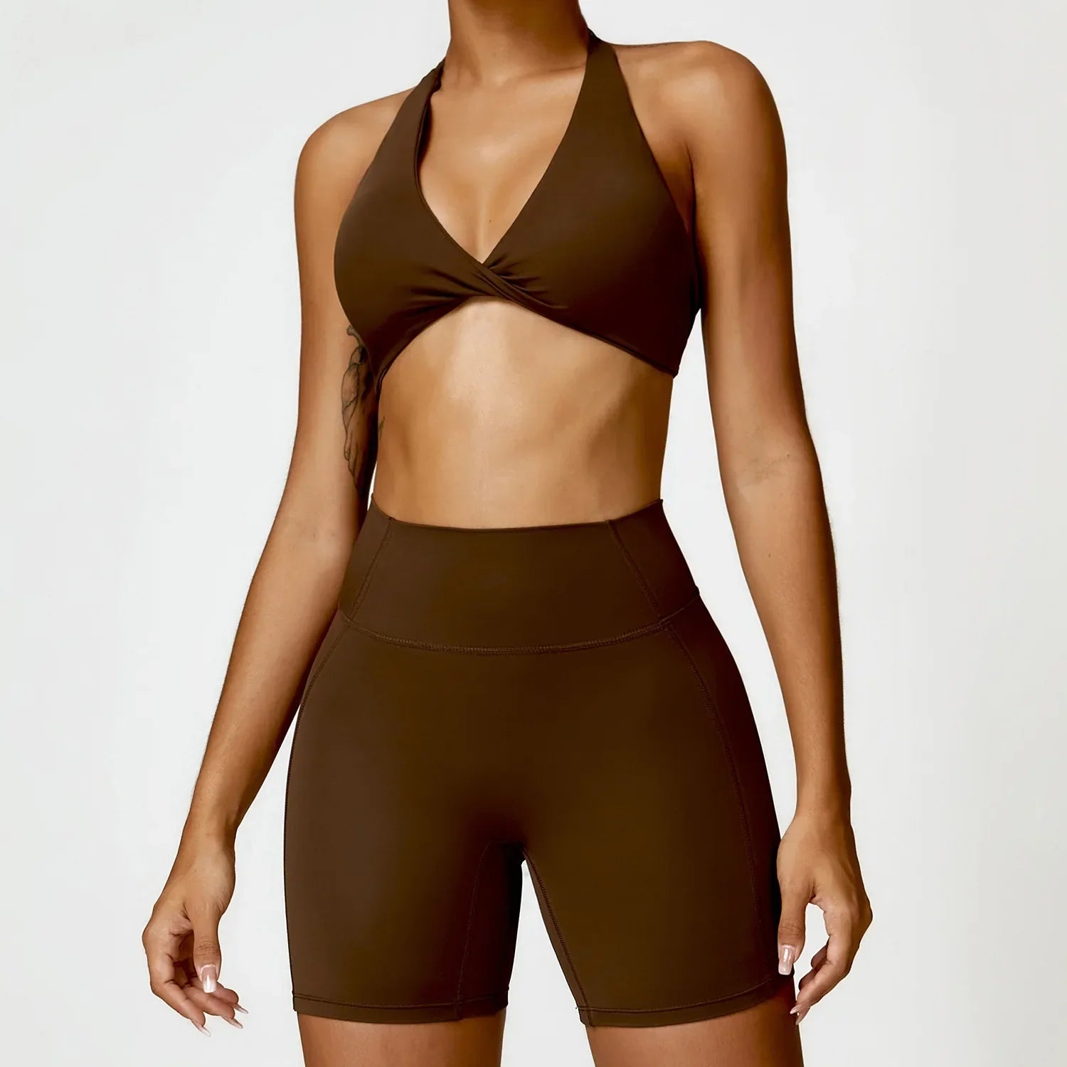 Seamless Halter Neck Bra & High Waist Shorts Activewear Set