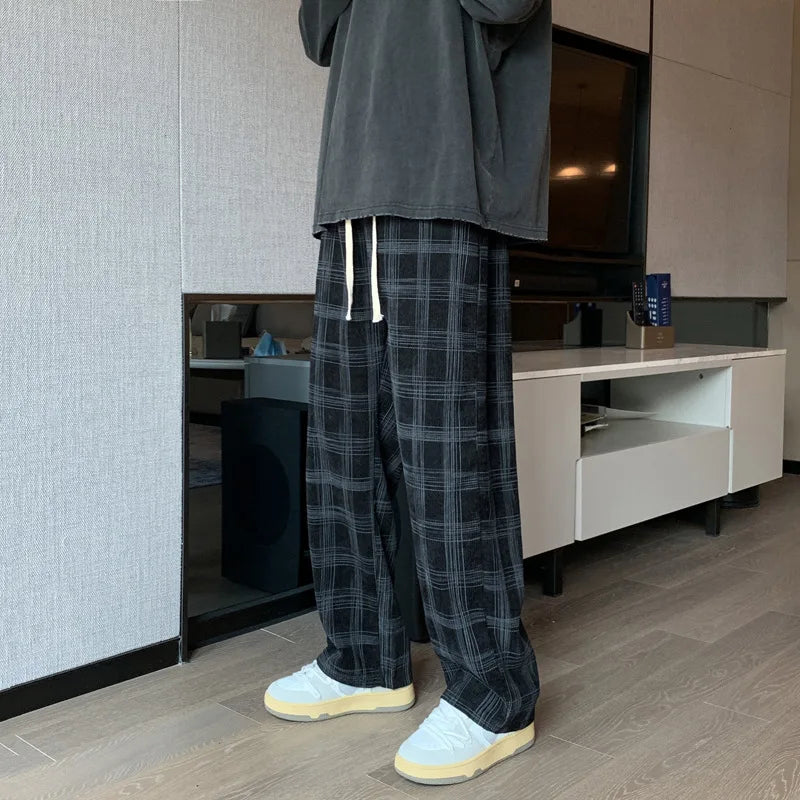 Checkered Corduroy Loose Sweatpants