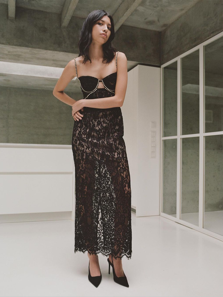 Elegant Black Sleveless Cutout Designer Dress