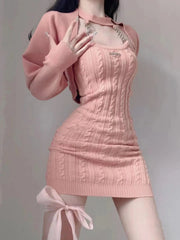 Ulzzang Girl Dress & Cardigan Set