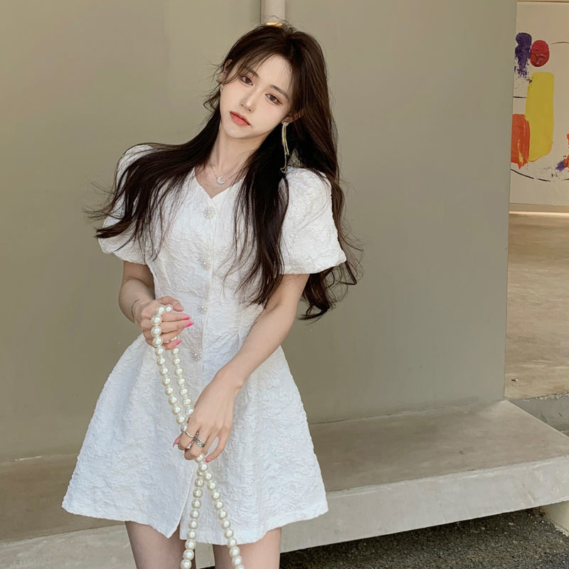 Dresses Women Mini Vestidos Romance Backless Chic Tunic Fashion Femme Sweet Summer Holiday French Style Single Breasted Sundress