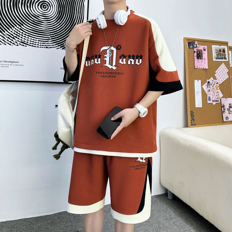 Casual Sports Outfit Set - Loose T-Shirt & Shirts