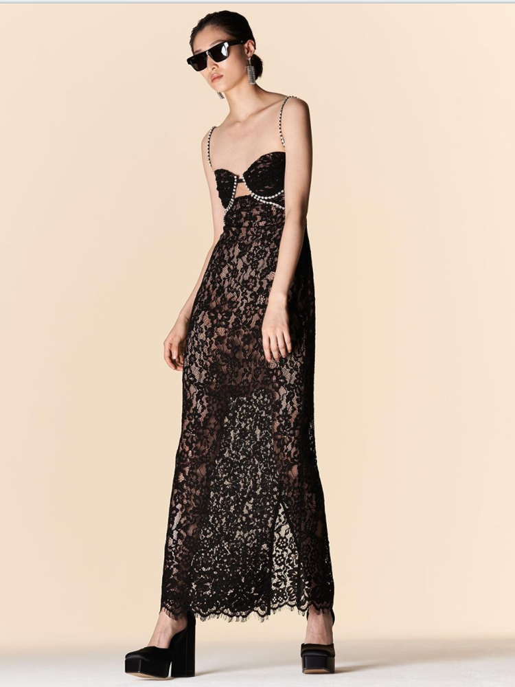 Elegant Black Sleveless Cutout Designer Dress