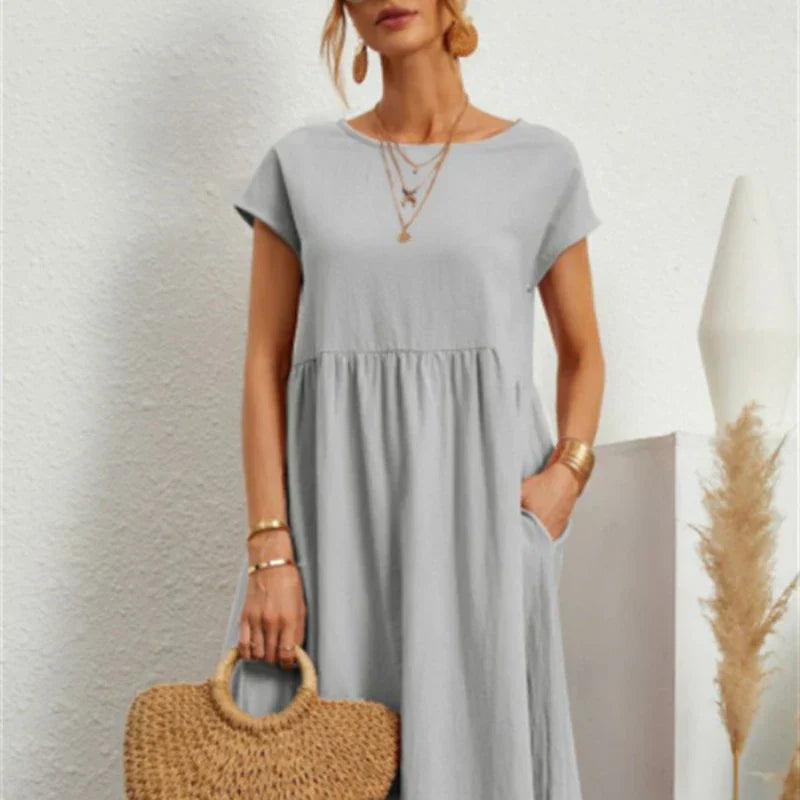 Elegant bodycon sexy cotton Women's dress for women  summer A-line short sleeve boho midi dresses woman robe femme ladies