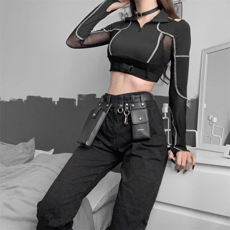 Techwear Cyberpunk Style Long Sleeve Top