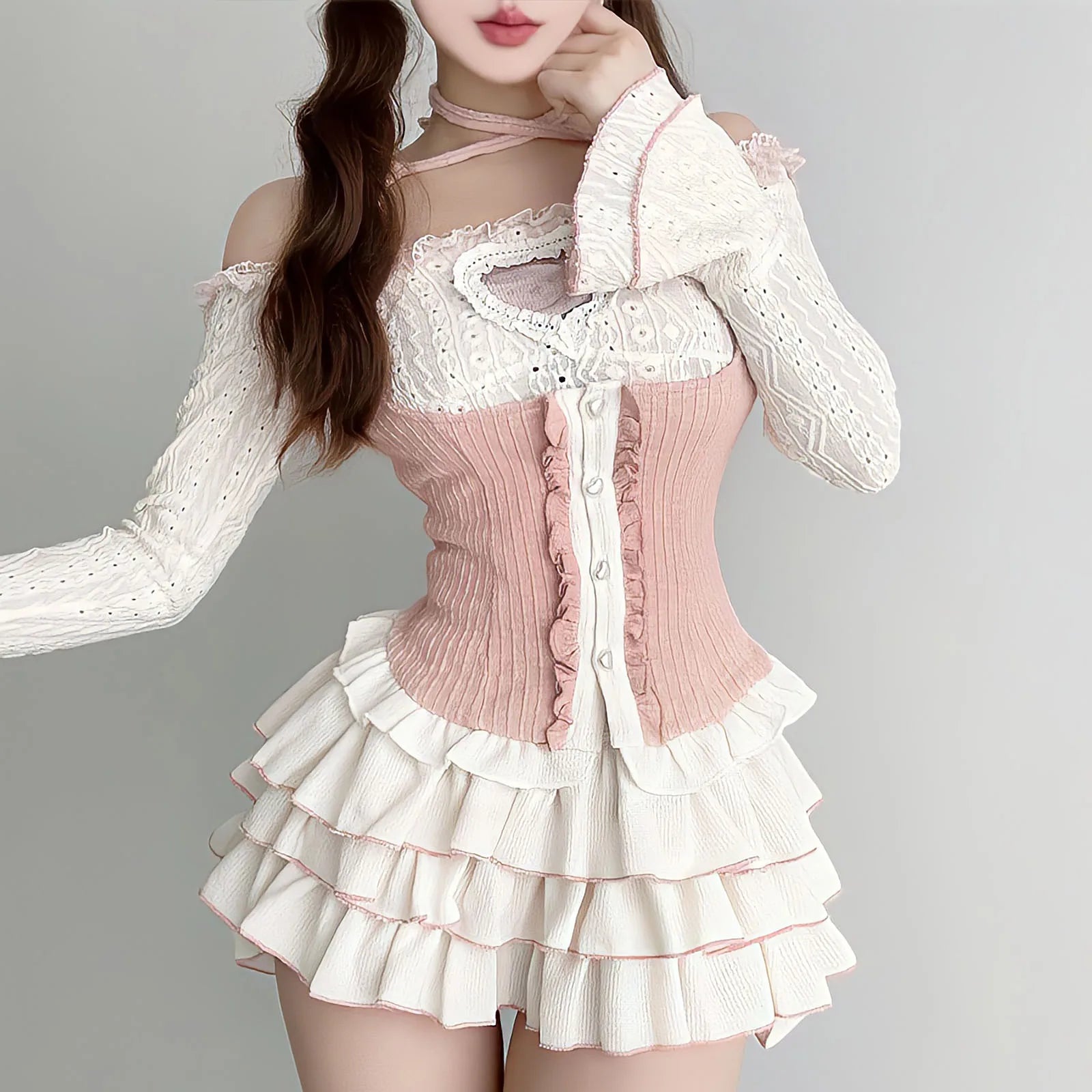 Y2K Kawaii Outfit Set - Blouse & Mini Skirt