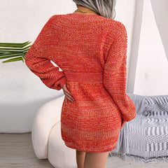 Vienna - Red Nipped High Waist Sweater Dress