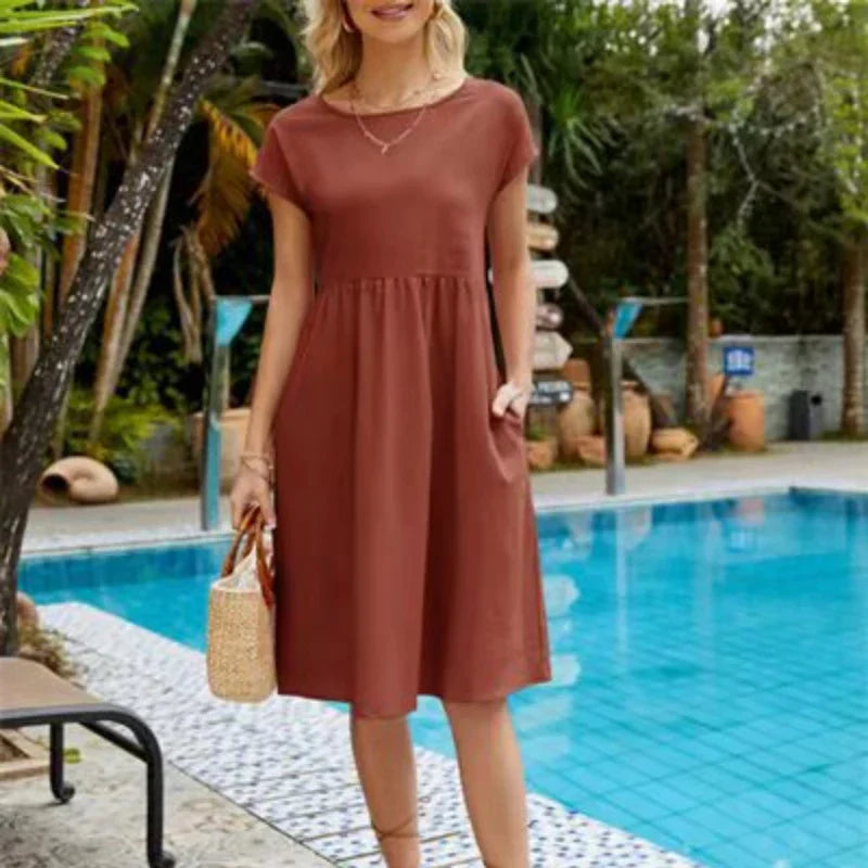 Elegant bodycon sexy cotton Women's dress for women  summer A-line short sleeve boho midi dresses woman robe femme ladies
