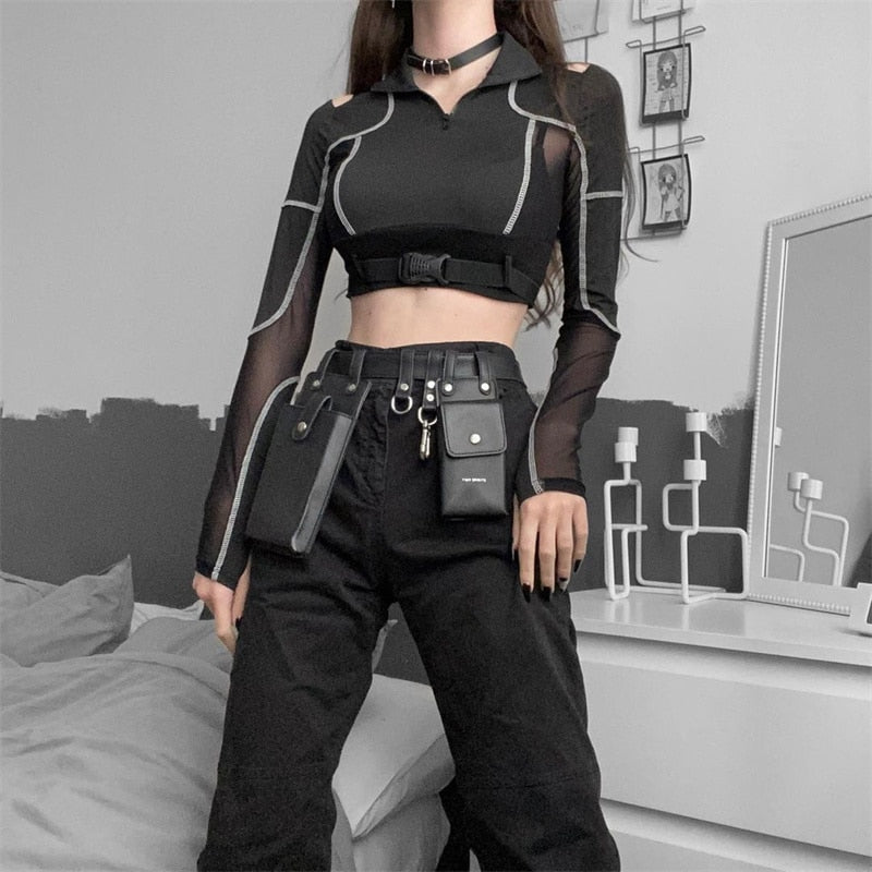 Techwear Cyberpunk Style Long Sleeve Top