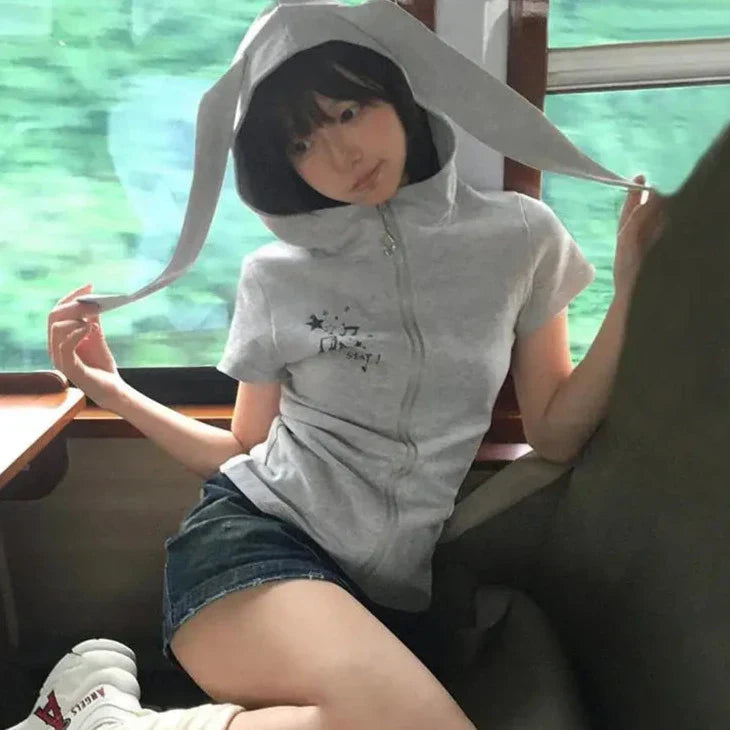 Y2K Rabbit Ears Zip Hoodie