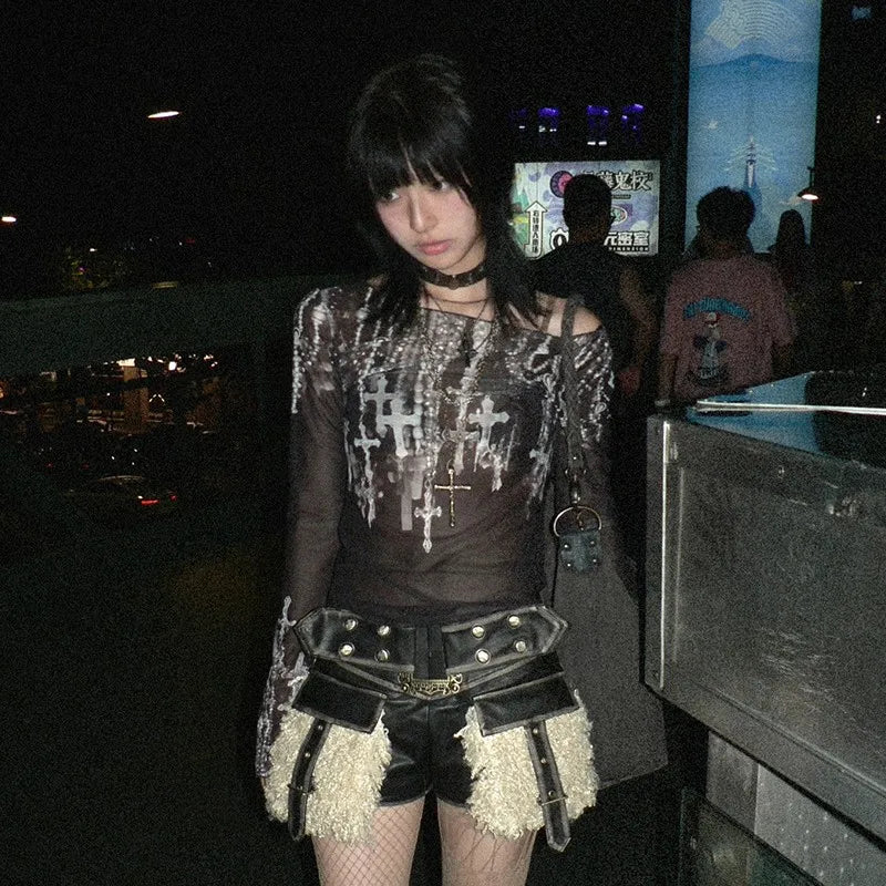 Y2K Gothic Mesh Top