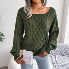 Sofia - Green Square Neck Pullover Sweater Top