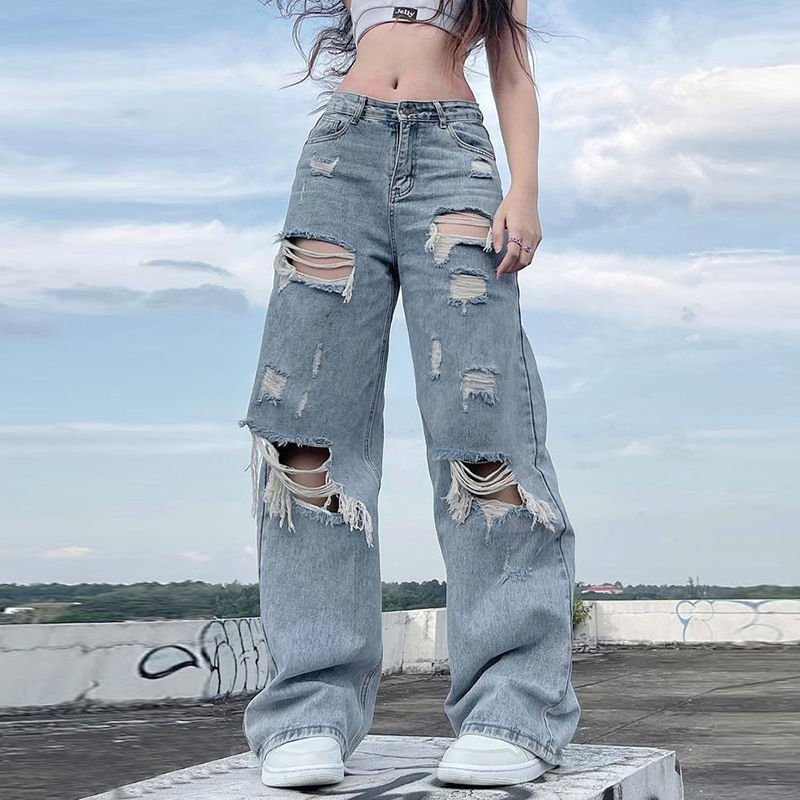 Ripped Straight Jeans
