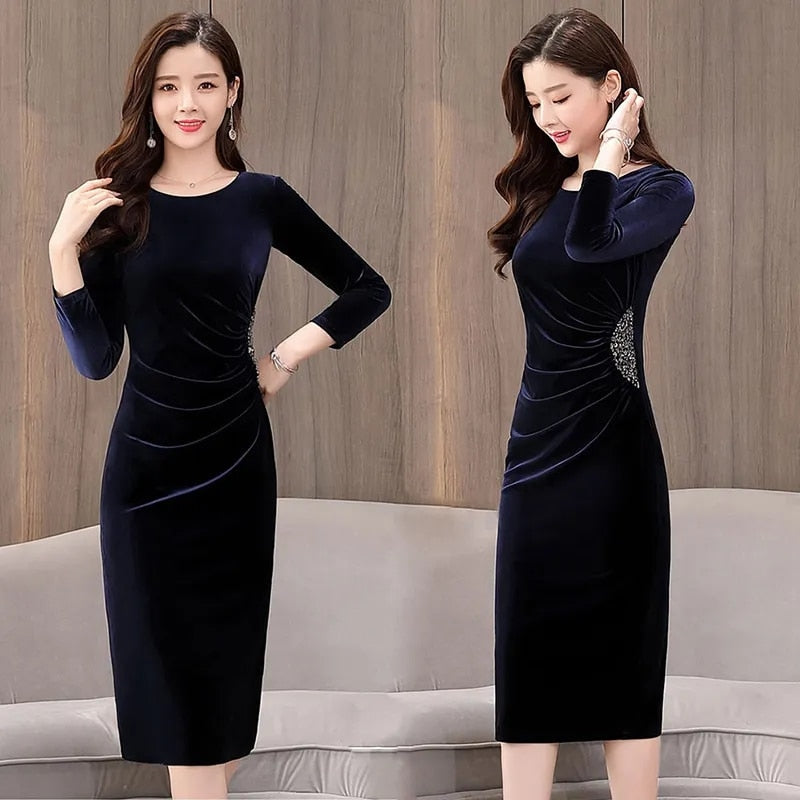 Elegant Long Sleeve Korean Evening Party Dress